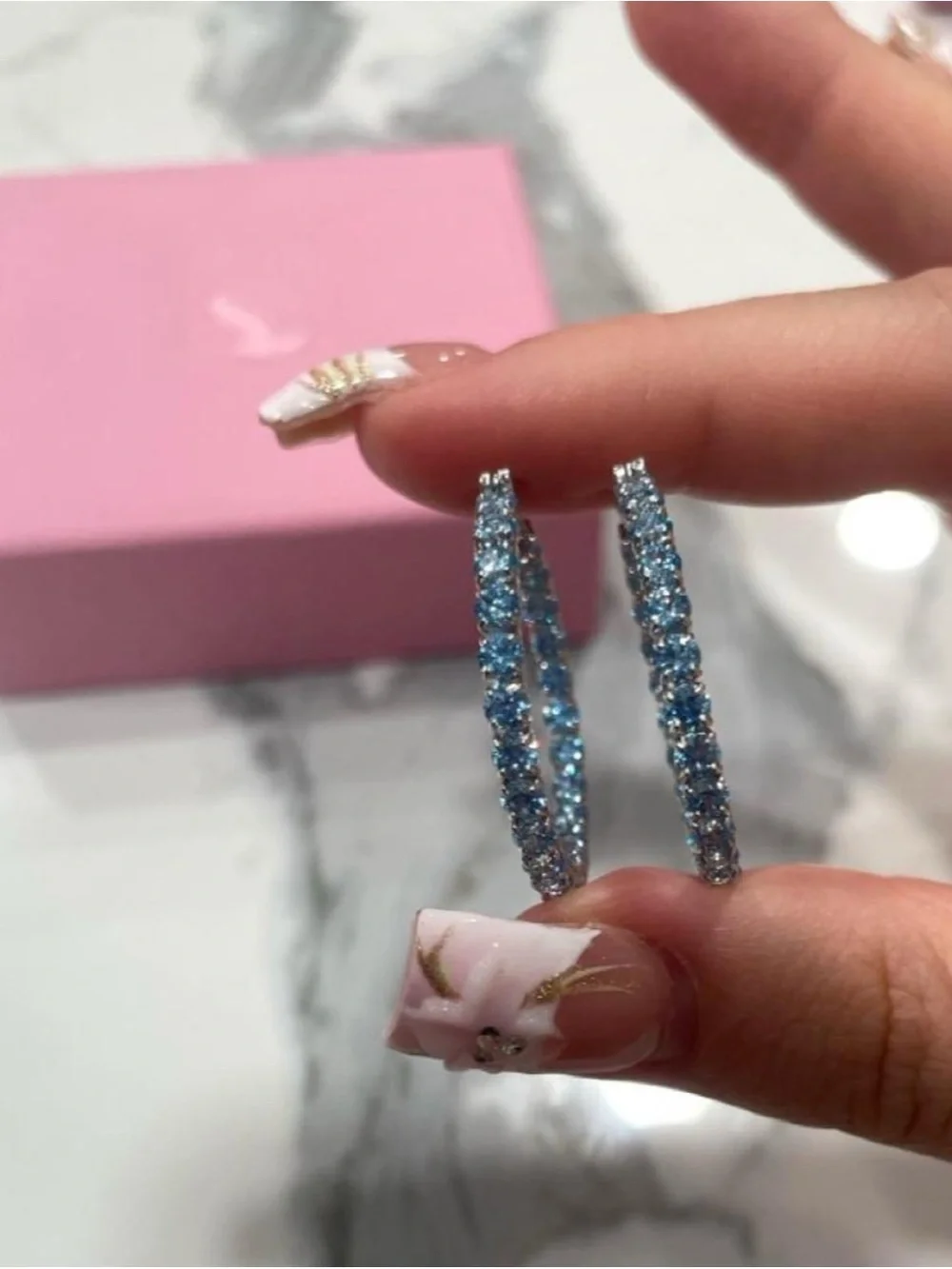 Swarovski Matrix Blue Crystal Hoop Earrings